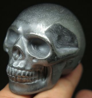 49mm 6.  3oz Natural Solid Hematite Crystal Carving Art Skull