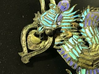 Antique Chinese Qing Dynasty Kingfisher Feather Dragon Silver Brooch Ornament 3
