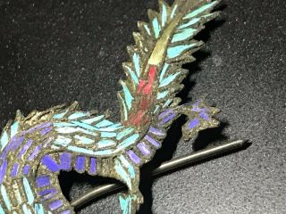 Antique Chinese Qing Dynasty Kingfisher Feather Dragon Silver Brooch Ornament 5