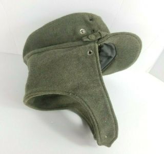 Vintage Green Russian Military Hat With Pin Ear Flaps Size 58 Russia Cap Hipster