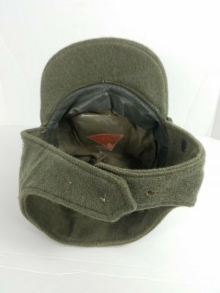 Vintage Green Russian Military Hat with Pin Ear Flaps Size 58 Russia Cap Hipster 2
