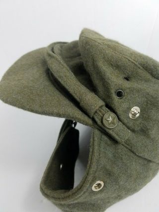 Vintage Green Russian Military Hat with Pin Ear Flaps Size 58 Russia Cap Hipster 3