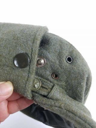 Vintage Green Russian Military Hat with Pin Ear Flaps Size 58 Russia Cap Hipster 6