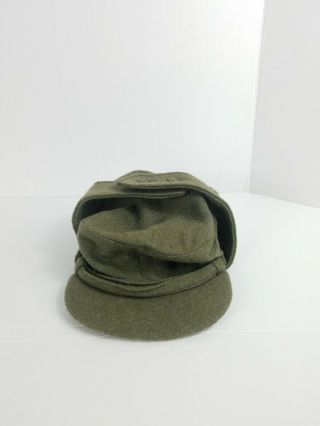 Vintage Green Russian Military Hat with Pin Ear Flaps Size 58 Russia Cap Hipster 7