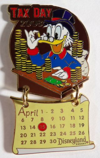 ºoº Disney Pin Tax Day 2008 Scrooge Mcduck April Disneyland Le 1000