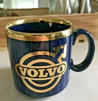 Vintage Volvo Logo Coffee Mug Blue With Gold Made In England