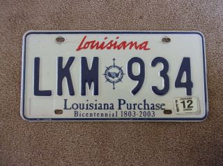 2012 Louisiana Purchase Bicentennial License Plate Lkm 934