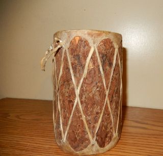 Vintage Native American Drum Hand Made Hollowed Log & Raw Hide Double Sided