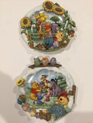 Set Of 2 Vintage 1998 Disney Pooh’s Sweet Dreams 3d Plates By Bradford Exchange