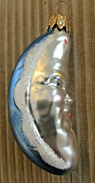 Vintage West Germany Glass Christmas Ornament Man In The Moon 3 - 1/2”