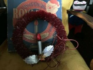Vintage Royal Red Cellophane Electric Christmas Wreath Candle Lights