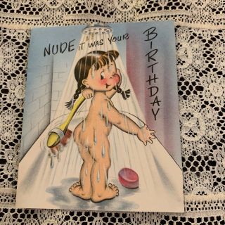Vintage Greeting Card Nude Birthday Norcross Girl Shower Susie Q Towel
