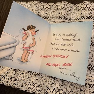 Vintage Greeting Card Nude Birthday Norcross Girl Shower Susie Q Towel 2