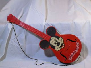Vtg Mousegetar Mickey Mouse Guitar Walt Disney Productions - Red