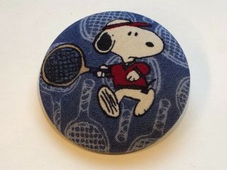 Vintage Snoopy W Tennis Racquet Cloth Covered Studio Button Helen Darner,  Large