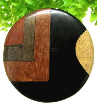 Fantastic Large Vintage Marquetry Wood Button W/ Different Colors B34