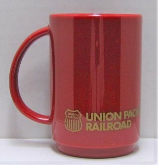 Union Pacific Railroad Up Vintage Red With Gold Lettering Plastic Coffee Mug