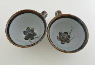 Fred Barbara Meiers Ken Edwards Mexican Pottery 2 Coffee Cups Blue Brown Flower