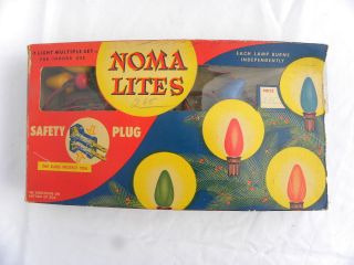 Vintage Noma Lites Safety Plug Christmas 7 - Light Multiple Indoor Set,  Fuses,  Box