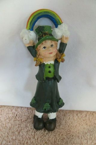Irish Leprechaun Girl Holding Rainbow Figurine