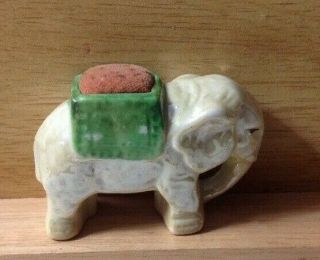 VINTAGE PORCELAIN ELEPHANT FIGURE PIN CUSHION MADE IN JAPAN TRUNK DOWN 2