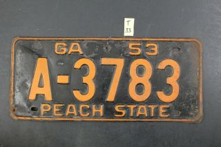 Vintage 1953 Georgia License Plate A - 3783 Peach State (t - 33