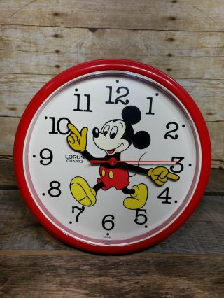 Vintage Lorus Disney Mickey Mouse Wall Clock Red 9.  75in Quartz Japan
