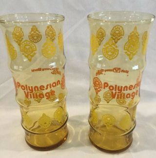 Vintage Set Of 2 Walt Disney World Polynesian Village Tall Tiki Drinking Glasses