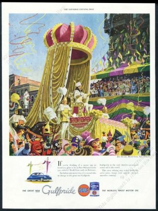 1948 Orleans Mardi Gras Rex Parade Art Gulf Oil Vintage Print Ad