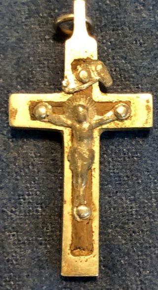 Vintage Brass/wood Crucifix With Inlay