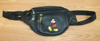 Vintage Disney Black Leather Fanny Pack With Mickey Mouse Zipper Read