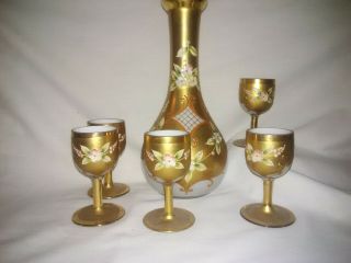 Antique Catholic Drinking Set With 5 Glasses Porclin/gold Hand Detailed Design