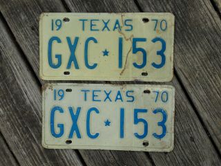 Vintage 1970 Texas License Plate Set Pair Gxc I53
