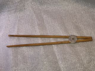 Vintage Asian Bamboo & Metal Hinged Chopsticks,  And