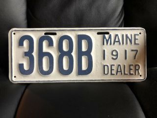 Maine License Plate Dealer Me Blue 1917 Rare 3 Digit 388 D White Non Porcelain