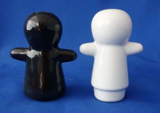 Vintage 3 " Ceramic Black & White Halloween Ghost Salt & Pepper Shakers