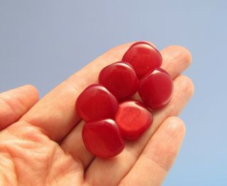 Vintage Set Of 6 Candy Apple Red Moonglow Lucite Square Buttons Metal Shank