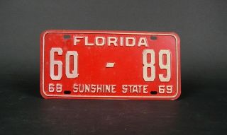 1968 - 1969 Vintage Florida License Plate Tag Sunshine State Low Number 6q - 89