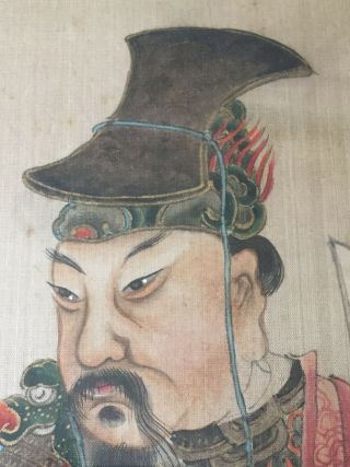 Antique Framed Chinese Qing Dynasty Watercolor Painting Warrior Portrait on Silk 5