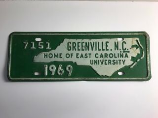1969 Greenville,  North Carolina,  Home Of East Carolina University License Plate