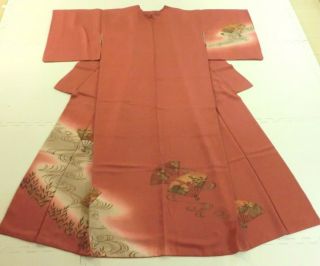 Japanese Vintage Kimono,  Silk,  Tsukesage,  Reddish Brown,  Mandarin Dack P041729