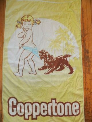 Vtg Little Girl And Dog Coppertone Large Beach Towel Iconic Design Cotton Usa
