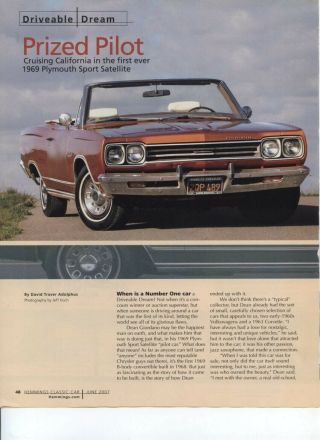 1969 Plymouth Sport Satellite Convertible Pilot Car 7 Pg Color Article 1 Of 1