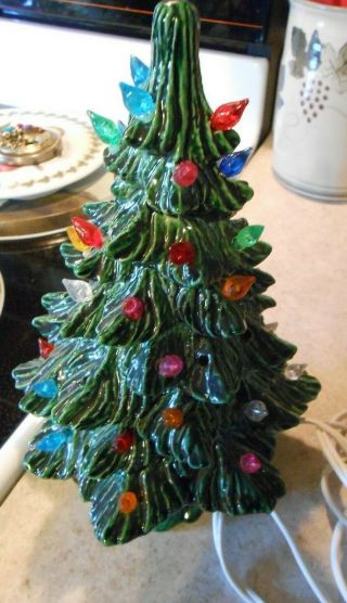 Vintage Miniature Ceramic Christmas Tree Light Colored Bulbs 9 1/2 "