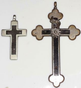 2 Large Antique Pectoral Crucifix Apostles Cross Catholic Pendant 3in Religious