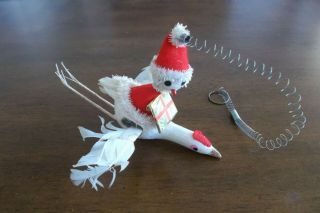 Vintage Santa Riding A Goose On A Spring.  Wings Animated Rare Old