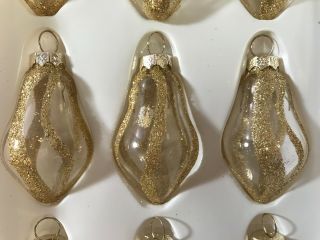 Vintage Christmas ornaments set of 9 clear glass pear shaped gold glitter MAX151 3