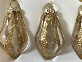 Vintage Christmas ornaments set of 9 clear glass pear shaped gold glitter MAX151 4