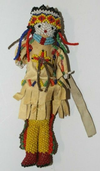 Indian Doll Beaded Face & Legsvery Unusual Leather Buck Skin Indian Tanned