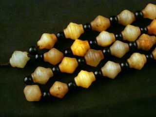 26 Inches Chinese Old Jade Hand Carved Beads Necklace 3